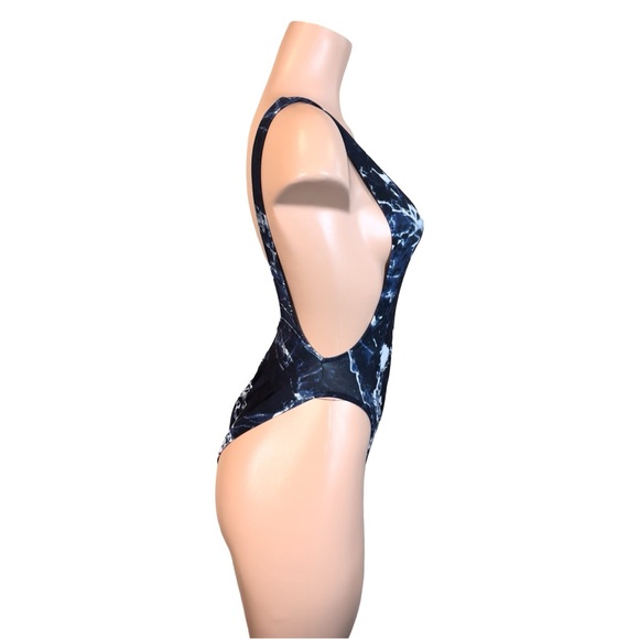 NORMA KAMALI Marissa Swimsuit Blue/ Black Marble SZ M $175 - Picture 9 of 13